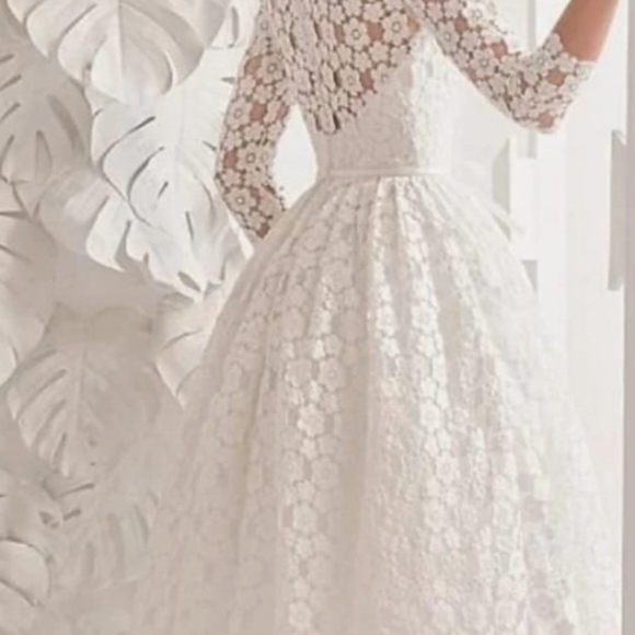 NWT White Lace Tea Length Bridak Shower Or Wedding Dress - Picture 2 of 10